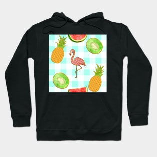 mint, blue, flamingo,  yellow, square, pineapple, banana, yellow, orange, juicy, fruit, glitter, gold, summer, pattern, funny, sunny Hoodie